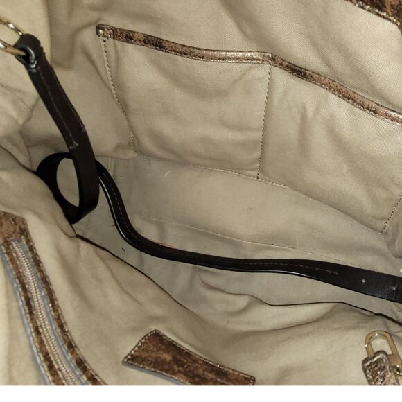 Cole Haan Metallic Brown Leather Double Handled  Satchel Shoulder Bag-Preowned - Picture 14 of 16